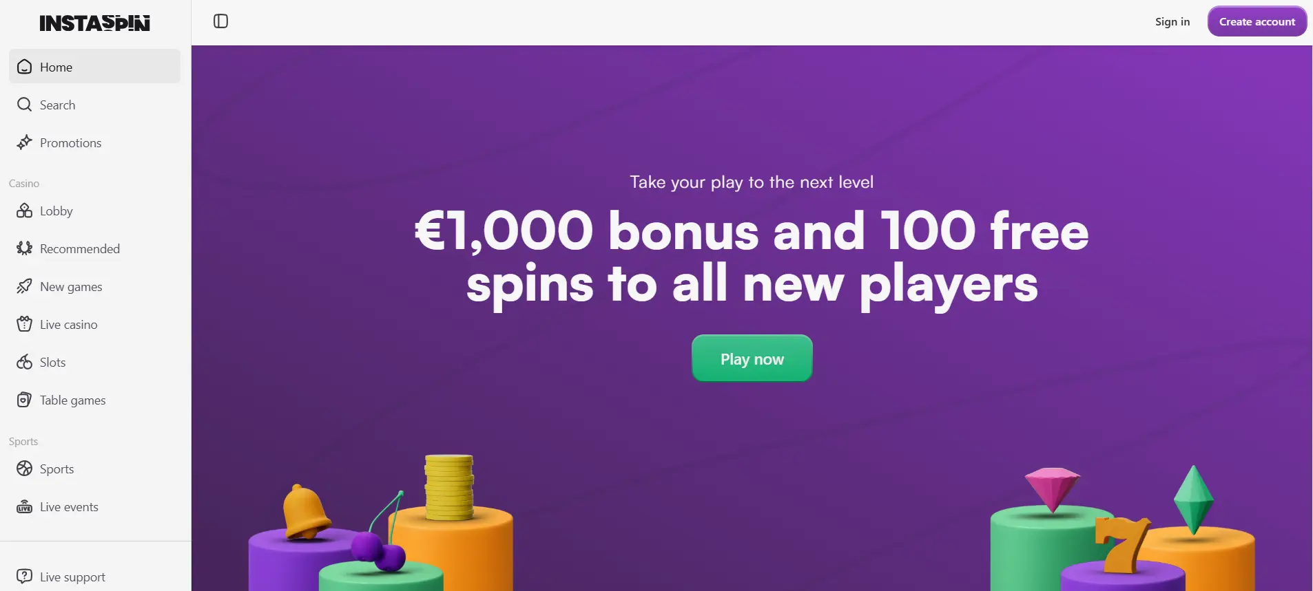 Instaspin Casino वेलकम बोनस